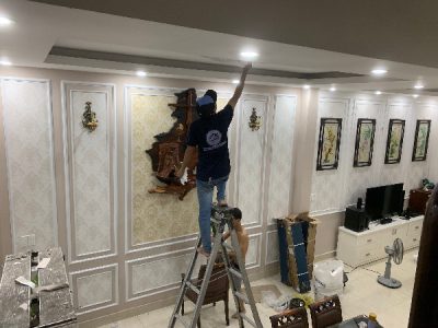 Thi công giấy dán tường chị Loan phú hữu